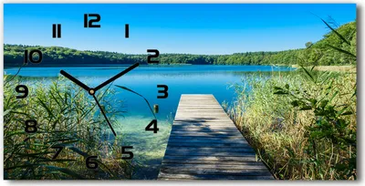 Produktbild von Wanduhr aus Glas – 60x30 cm - Glasbild - Glasuhr - Gehärtetes Glas - schwarze-zeiger - Pier am See