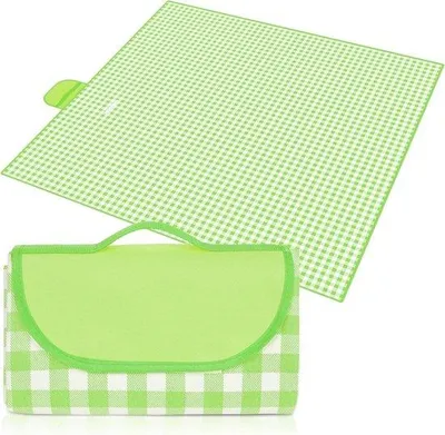 Produktbild von Famanu Picknickdecke faltbar und wasserdicht - grün und weiß, 200 x 200 cm