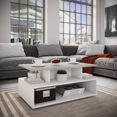 Image de AISEN Table basse "Carlos", 80 x 50 cm , Couleur : Blanc/Béton