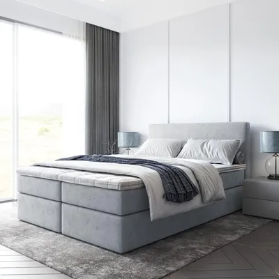 Produktbild von Bett Boxspringbett BERO Topper T25 mit Bettkästen - Doppelbett, Stauraum, Schlafzimmer, Polsterbett, Bettgestell (180x200, Hellgrau - ITAKA 51)