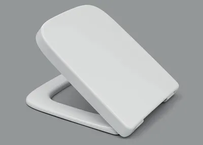 A white toilet seat is shown on a gray background.