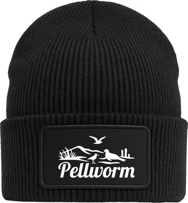 Produktbild von Huuraa Beanie Pellworm Strandmotiv Black doppellagige Polyacryl Mütze mit Patch Geschenkidee