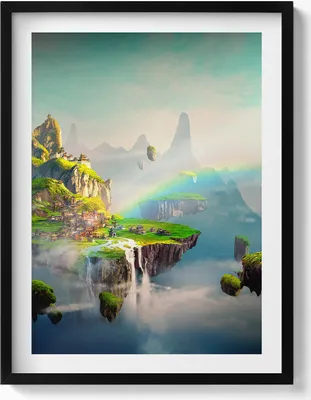 Produktbild von Chinesische Fantasieszenen– Wandbild mit Rahmen – Gerahmtes Bild  – Wanddekoration – 60x80 cm –  Schwarz Rahmen