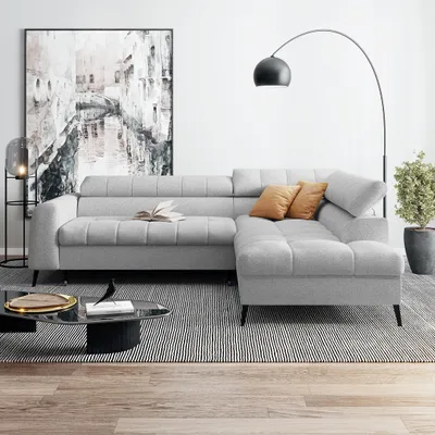 Produktbild von Ecksofa mit Schlaffunktion VINNI L, Eckseite: Rechts, Farbe: Hellgrau, Stoff: Misterio 80
