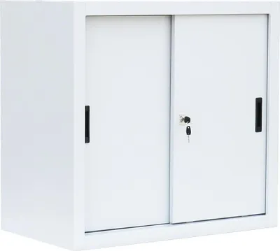 Produktbild von Schiebetürenschrank Aktenschrank Sideboard aus Stahl Weiß 75x80x45cm 550087