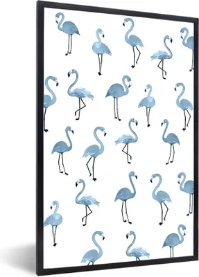 Produktbild von MuchoWow® MuchoWow® Gerahmtes Poster Blau - Flamingo - Muster 40x60 cm - Poster mit zchwarzem Bilderrahmen - Papierdruck - Wandbilder