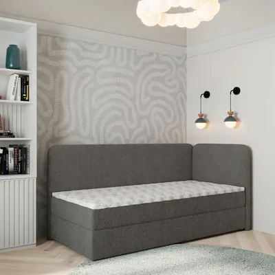 Produktbild von Masseno Boxspringbett GINA 90x200 cm Komplett-Set mit Bonell Matratze und Topper, Polsterbett mit Bettkästen -Grau, QUELLE 92
