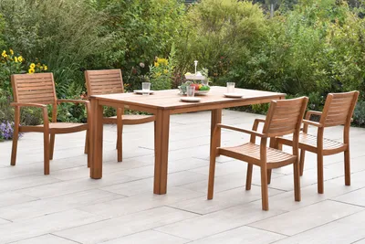Produktbild von Merxx Gartenmöbel Set Batavia 5tlg., 4 Stapelsessel, Tisch 185 x 90 cm, Akazie
