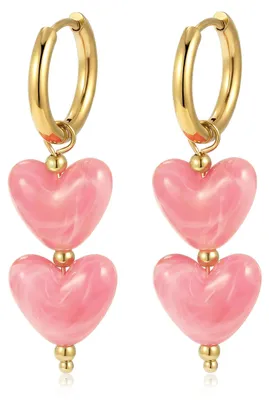Produktbild von Dunkelrosa Herz Ohrringe Für Frauen Goldene Creolen Huggie Hängend Boho Leichte Ohrringe Mode Schmuck Geschenk Für Sie