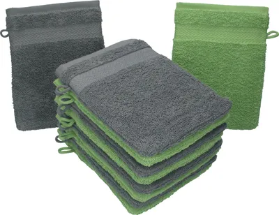 Produktbild von Betz 10 Stück Waschhandschuhe 16x21 cm PREMIUM 100% Baumwolle  Farbe: anthrazit und apfelgrün