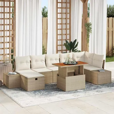 Immagine prodotto di Maison Exclusive - Set divani da giardino 8 pezzi beige in polyrattan
