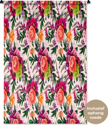 Produktbild von MuchoWow® Wandteppich Wandbehang Blumen - Muster - Farben 90x135 cm Tapisserie Dekoration Wandtuch - Baumwolle - Wandskulptur