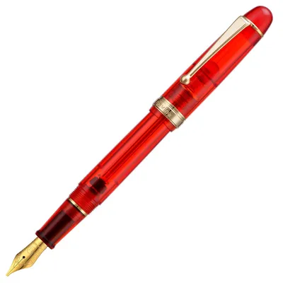Image de Omgoods - Stylo plume à piston V126 avec plume en acrylique rouge transparente de 1,1 mm - Livré avec un porte-stylo