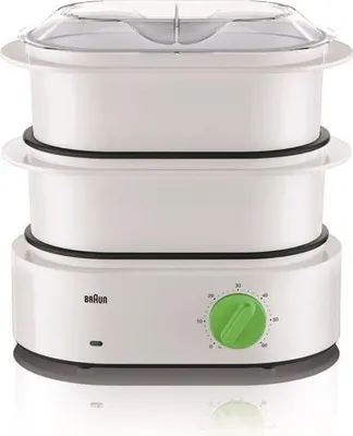 Immagine prodotto di Vaporiera Braun FS3000WH, 850 W, 3,1 l per ciotola, accessorio cuociriso, bianco e verde