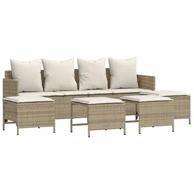 Produktbild von vidaXL 5-tlg. Garten-Sofagarnitur mit Kissen Beige Poly Rattan