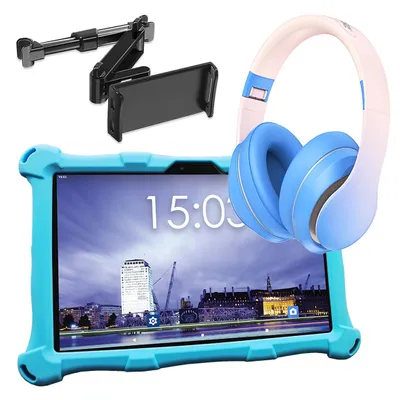 Produktbild von AngelTech Kindertablet XL Blau XL mit Kopfhörer und Tablet-Halterung
