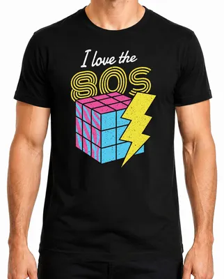Immagine prodotto di I love the 80s 80s retro neon eighties magic cube flash pop t-shirt da uomo, nero, L