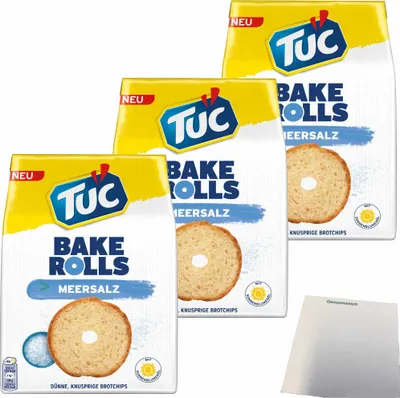 Produktbild von TUC Bake Rolls Brotchips Meersalz 3er Pack (3x150g Packung) + usy Block