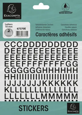 Image de Exacompta 10x Pochette de lettres adhésives noires A-Z 10 mm Noir 67370E