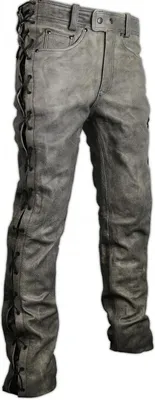 Produktbild von Schnür Lederhose Biker Jeans Bikerhose Vintage Grau Lederjeans Motorrad Chopper(32)