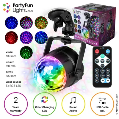 Immagine prodotto di PartyFunLights lampada da discoteca proiettore per feste alimentato da USB con ventosa e telecomando