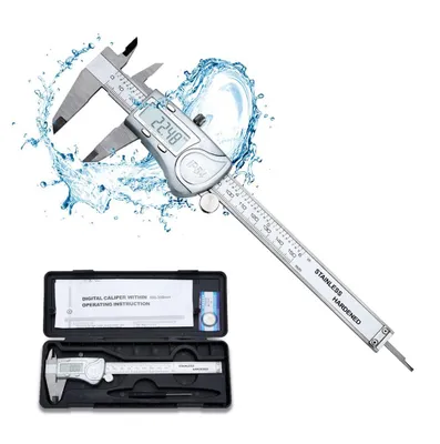 Produktbild von Intirilife Digitaler Messschieber in SILBER – 150mm / 6 Zoll IPX54 Wasserdichte Edelstahl Schieblehre Hochpräzises Profi-Messgerät mit LCD-Display für Abstände, Tiefenmaß und Durchmesser
