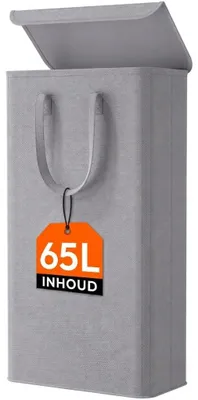 Schmale Wäschebox mit Deckel, 65 L, grau, faltbar