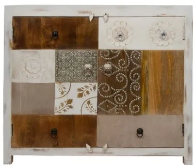Obrázek produktu pro Komoda Casa Padrino ve venkovském stylu se 2 dvířky antická bílá / vícebarevná 100 x 40 x v. 90 cm - Shabby Chic nábytek