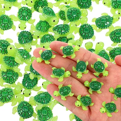 Zdjęcie produktu dla Miniaturowe żółwie 60 sztuk, 2 cm, zielona żywica, do mikro krajobrazu