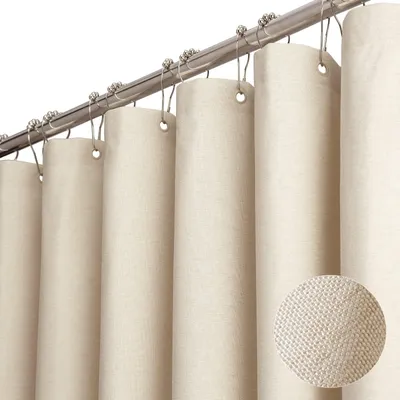 Image de Rideau de douche n lin, 240 x 200 cm, imperméable et résistant à la moisissure, pour salle de bains, beige, 180 x 200 cm