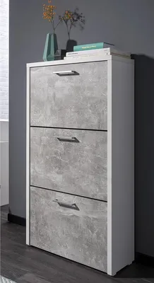 Zdjęcie produktu dla Schuhkipper >Filton< in Weiß Beton - 61x115x25cm (BxHxT)
