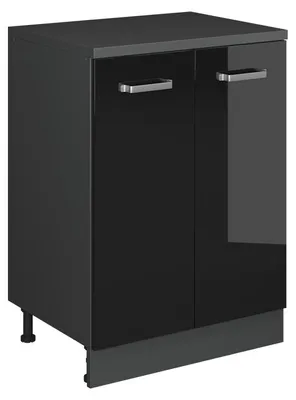 Obrázek produktu pro Kuchyňská skříňka pod šikmou střechu Vicco R-Line Černý vysoký lesk 60 cm bez šikminy se 2 dveřmi, Model 61749