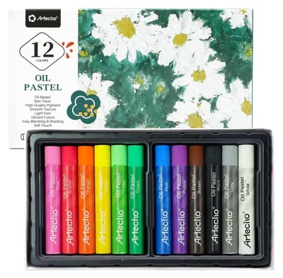 Produktbild von Artecho 12 Ölpastellkreiden Künstler Set -je ca. 10 x 70 mm -lebendigen und kräftigen Farben-für Kinder, Schüler, Anfänger und Künstler geeignet