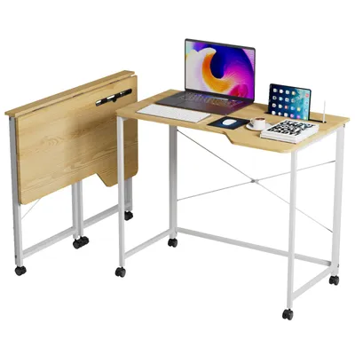 Produktbild von Computertisch mobil Schreibtisch Gaming Tisch faltbar Bürotisch mit 4 Rädern