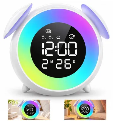 Produktbild von LED Wecker mit Wake-up-Licht, Digitalwecker mit 2 Weckgruppen, 7 Wecktönen, Snooze, Sonnenaufgangs- und Sonnenuntergangsmodus, RGB Licht