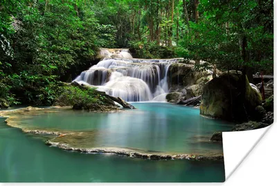 Produktbild von MuchoWow® Poster Ein Wasserfall mit Bäumen im Erawan-Nationalpark in Thailand 90x60 cm - Schlafzimmer