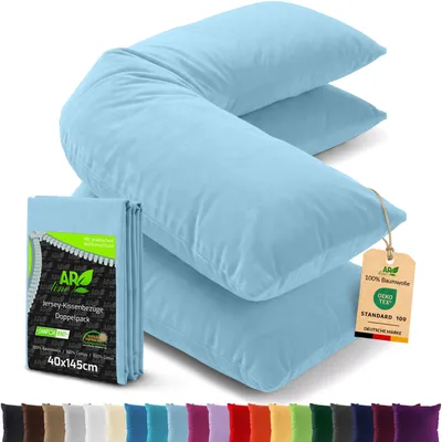 Produktbild von AR Line 2er Pack Jersey Kissenbezüge 40x145 Baumwolle – weich, atmungsaktiv, Seitenschläferkissen Bezug mit Reißverschluss, in Farbe: Hellblau