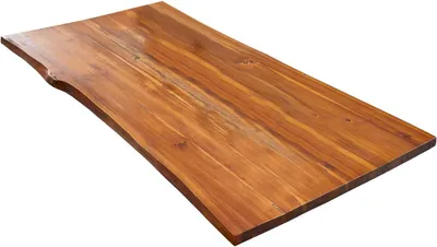 Produktbild von Tischplatte 200x100 cm | Holzplatte Akazienholz massiv + cognacfarben + lackiert | Baumkanten-Platte für Heimwerker, Arbeitsplatten, Tische & UVM. | Kombinierbar mit unseren Tischgestellen
