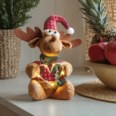 Produktbild von LED Plüschtier Joylight Deko-Figur mit LED Herz Elch warmweiß H 21cm
