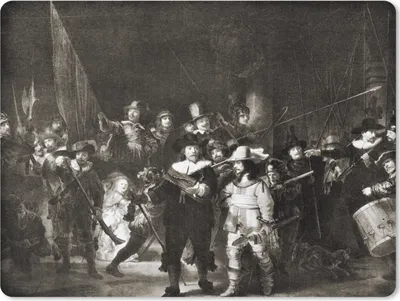 Produktbild von MuchoWow® Mauspad Mousepad Die Nachtwache in Schwarz und Weiß - Rembrandt van Rijn 23x19 cm - Mousepads - Maus Mat - Pad - Mausunterlage - Schreibtischunterlage - Mauspad
