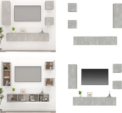Produktbild von vidaXL 5 tlg. TV Schrank Set Betongrau Holzwerkstoff - TV-Schrank-Set - TV-Schrank-Sets - Wohnwand - Schrankwand