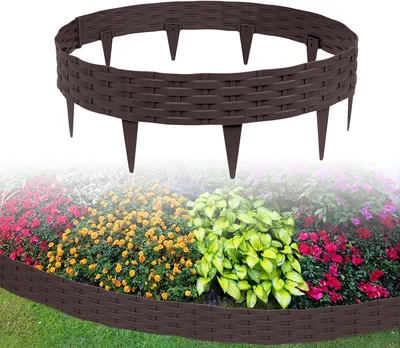 Produktbild von ACXIN 5m Rasenkante Beeteinfassung Gartenpalisade in Rattan-Optik mit 5 Elemente á 100 cm Beetumrandung Gartenpalisade Kunststoff (5 Stück, Braun)