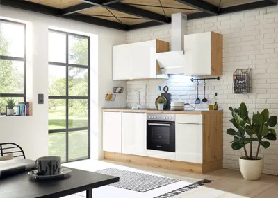 Produktbild von Küche Küchenzeile Küchenblock Marleen Premium 220 cm Weiß Artisan Eiche Respekta