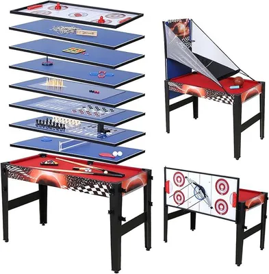 Produktbild von 14 In 1 Multigame Spieletisch, Billard/Baketball/Tischtennis/Speed-Hockey/Bogen/Bowling/Lagerkugel/Hufeisen/Kragen/Schach/Tic-Tac-Toe/Mikado Spiel/Backgammon.