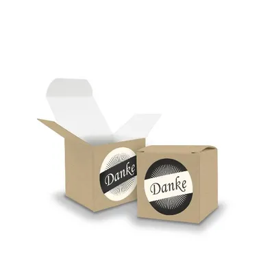 Produktbild von SET DANKE (Motiv36) 24x Faltschachtel Würfel 5cm BRAUN + Sticker