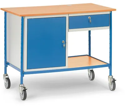 Image de Table roulante Fetra avec armoire en acier et tiroir coulissant