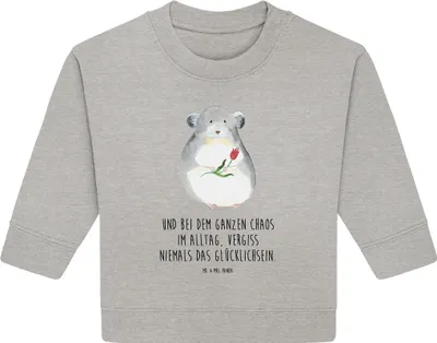 Produktbild von Mr. & Mrs. Panda Organic Baby Pullover Chinchilla Blume 12. - 18. Monat - Heather Grey - Geschenk, Bullover, Büro, Lustige Sprüche, Chaos, Chinchillas, Liebeskummer