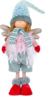 Image de Figurine MagicHome Noël, Petit ange garçon avec chaussures rouges, rose et vert, 17x10x64 cm