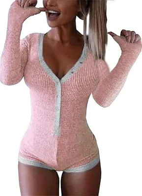 Produktbild von Damen Body Langarm Ausschnitt Rosa Grau Elastisch M