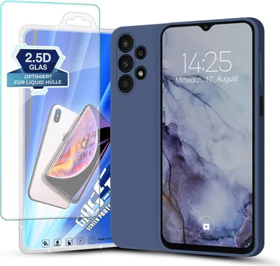 Produktbild von Hülle für Samsung Galaxy A13 mit 9H Displayglas Displayschutz Plus Case Cover Bumper Silikon Softgrip Schutzhülle Farbe: Lavendelblau